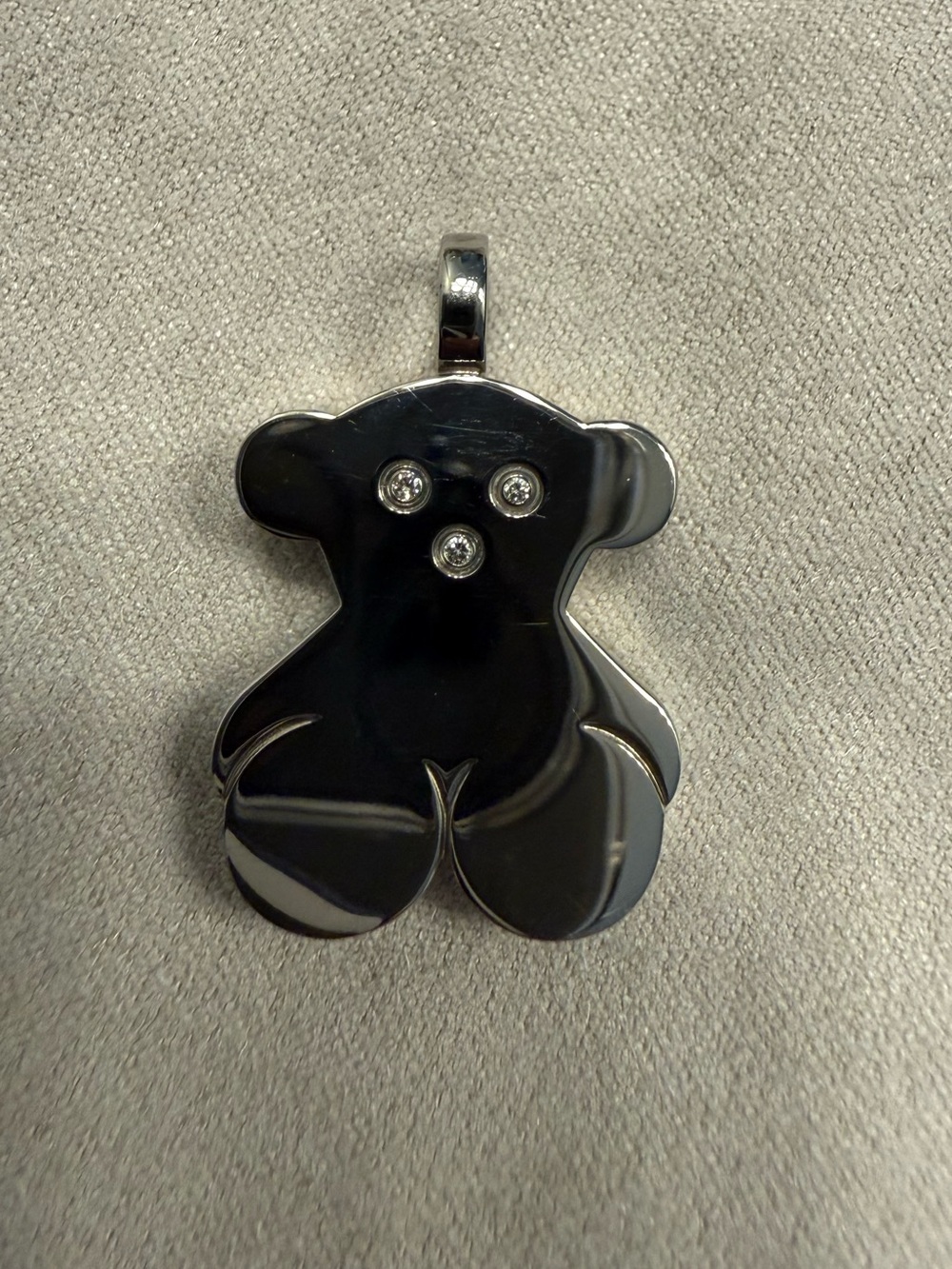 Tous Stainless Steel Bear Pendant Charm with Diamond Eyes